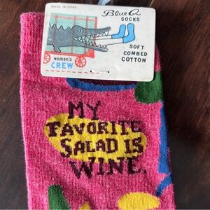 Blue Q Pink Socks with Wine Quote “My Favorite Salad is Wine”